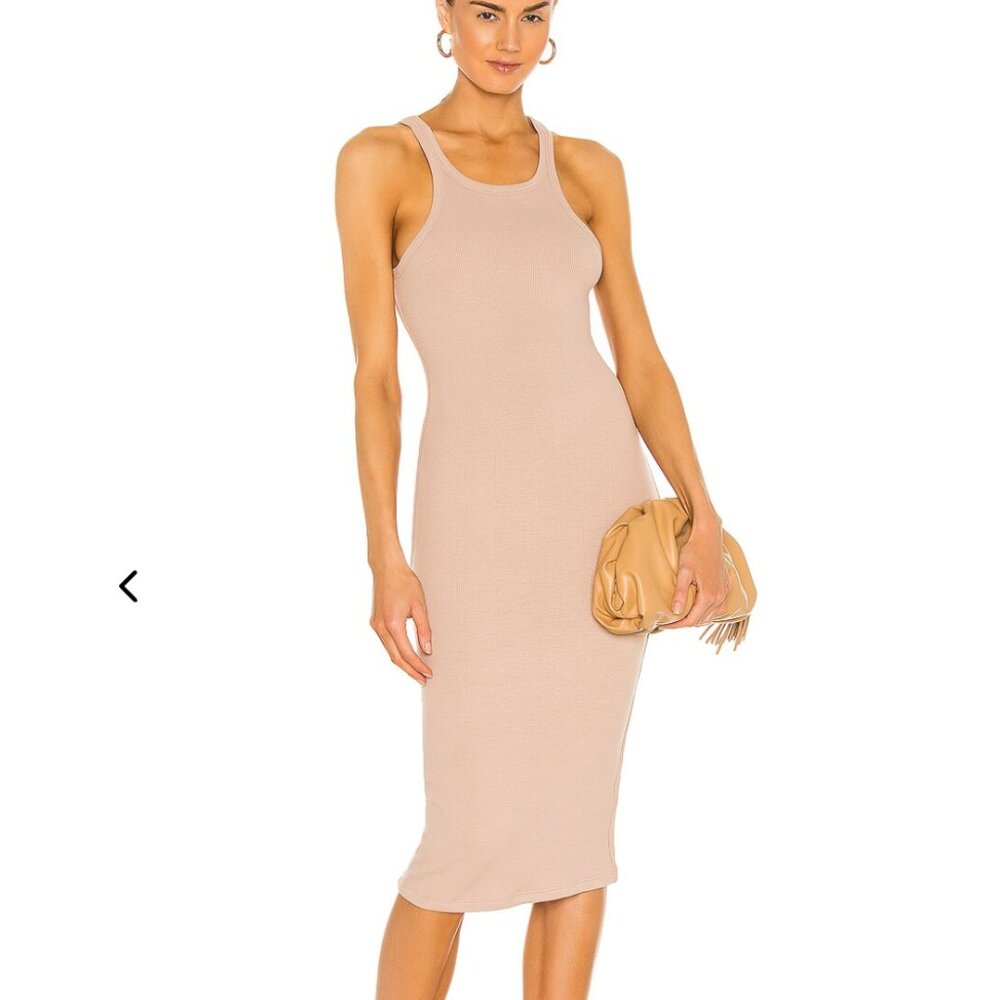 LNA Skinny Racer Midi Ribbed Dress Tan Nude - Large